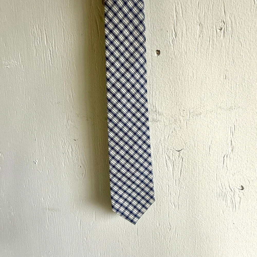 J.Crew Navy Blue & White Gingham Cotton Necktie - 2.5” Slim Tie
